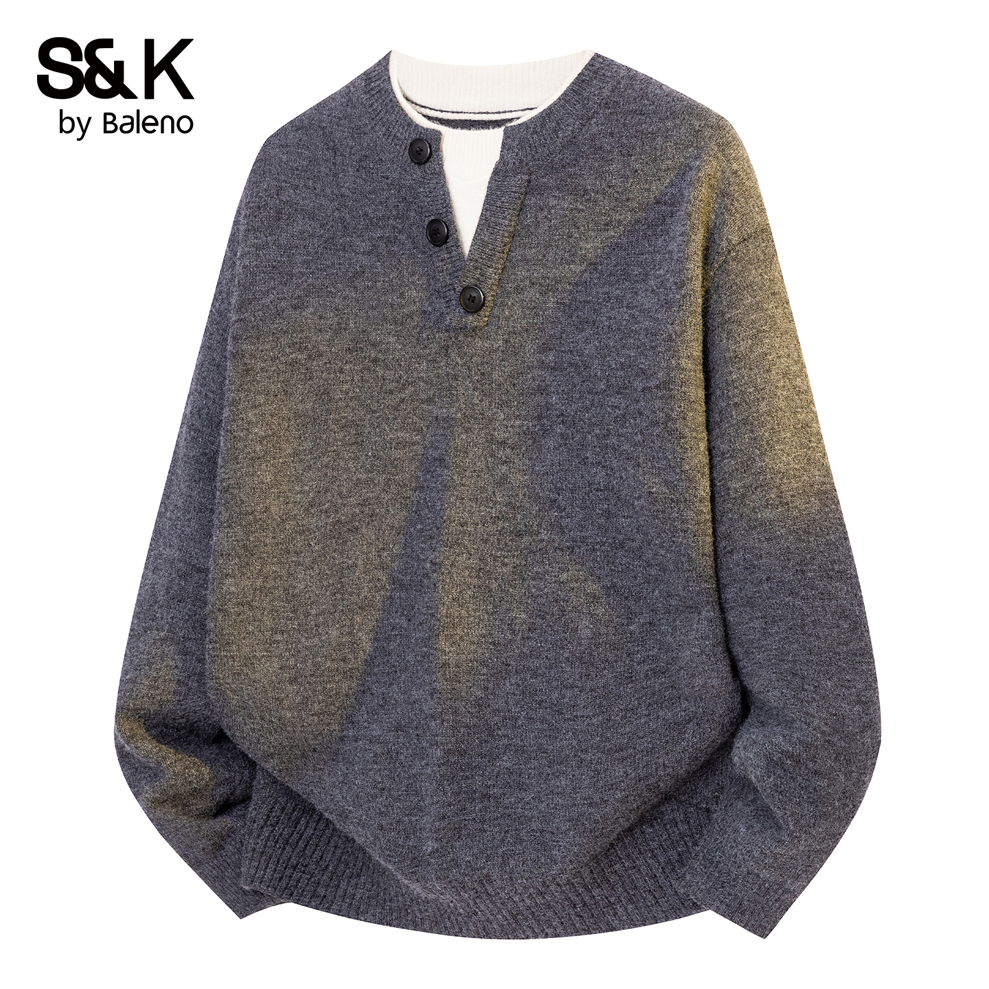 班尼路SK假两件亨利领毛衣男秋季