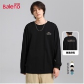 班尼路亲肤纯棉秋季 青少年双面简约印花百搭宽松舒适休闲长袖 T恤J