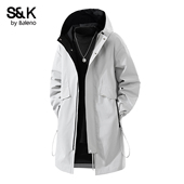 班尼路SK2025新款 外套YS 风衣男中长款 秋冬季 宽松休闲灰色大衣大码