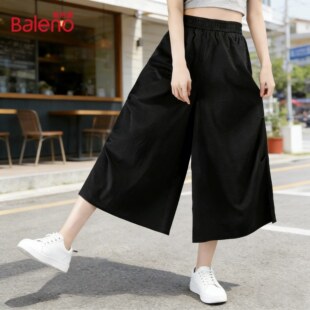 裙休闲裤 班尼路大摆宽松肌理感裙裤 八分裤 高腰阔腿裤 女春夏薄款