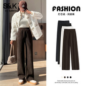 高腰加绒休闲裤 班尼路S&K系列咖色灯芯绒阔腿裤 子女2026秋冬新款