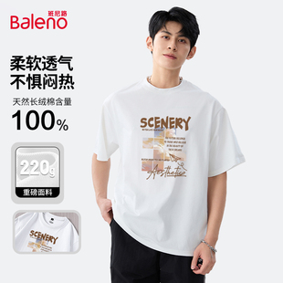纯棉半袖 班尼路短袖 印花T恤情侣装 白色高级美式 潮C t恤男2025新款