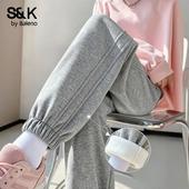 加厚保暖运动休闲卫裤 班尼路S&K系列加绒束脚裤 女2025秋冬新款 女Q