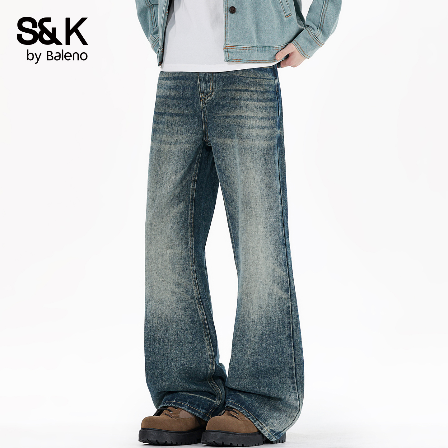班尼路SK水洗复古阔腿裤百搭长裤