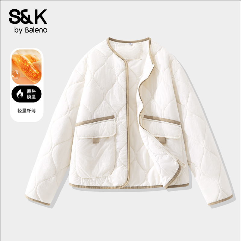 班尼路S&K系列轻薄棉服女2025秋冬新款小个子短款加绒保暖小棉袄Q