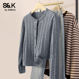 小香风毛衣开衫 2025新款 上衣M 女外套秋季 班尼路S&K系列灰色针织衫