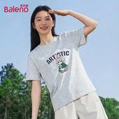 班尼路灰色卡通小兔印花短袖 T恤女2026春夏新款 宽松休闲内搭上衣Q