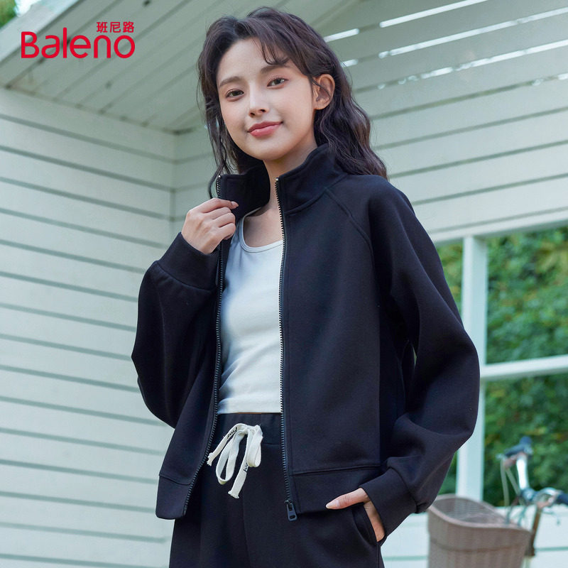 班尼路黑色立领卫衣外套女款2025秋季新款运动短款拉链开衫上衣H,女装/女士精品,卫衣/绒衫,淘宝优惠券,粉丝福利购,淘宝优惠卷