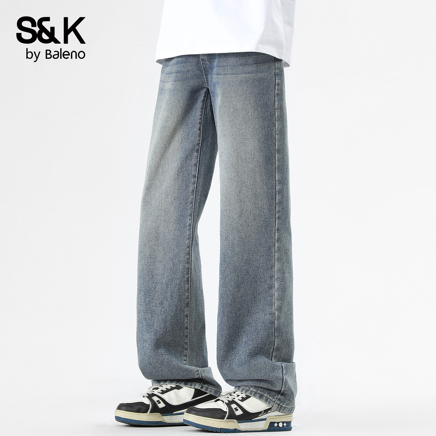 班尼路SK秋冬新款美式复古水洗微喇牛仔裤男裤高街阔腿宽松长裤YS,男装,牛仔裤,淘宝优惠券,粉丝福利购,淘宝优惠卷