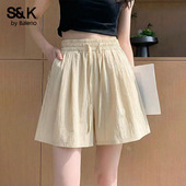 班尼路S&K系列凉感山本短裤 小个子休闲阔腿三分裤 女2026夏季 新款