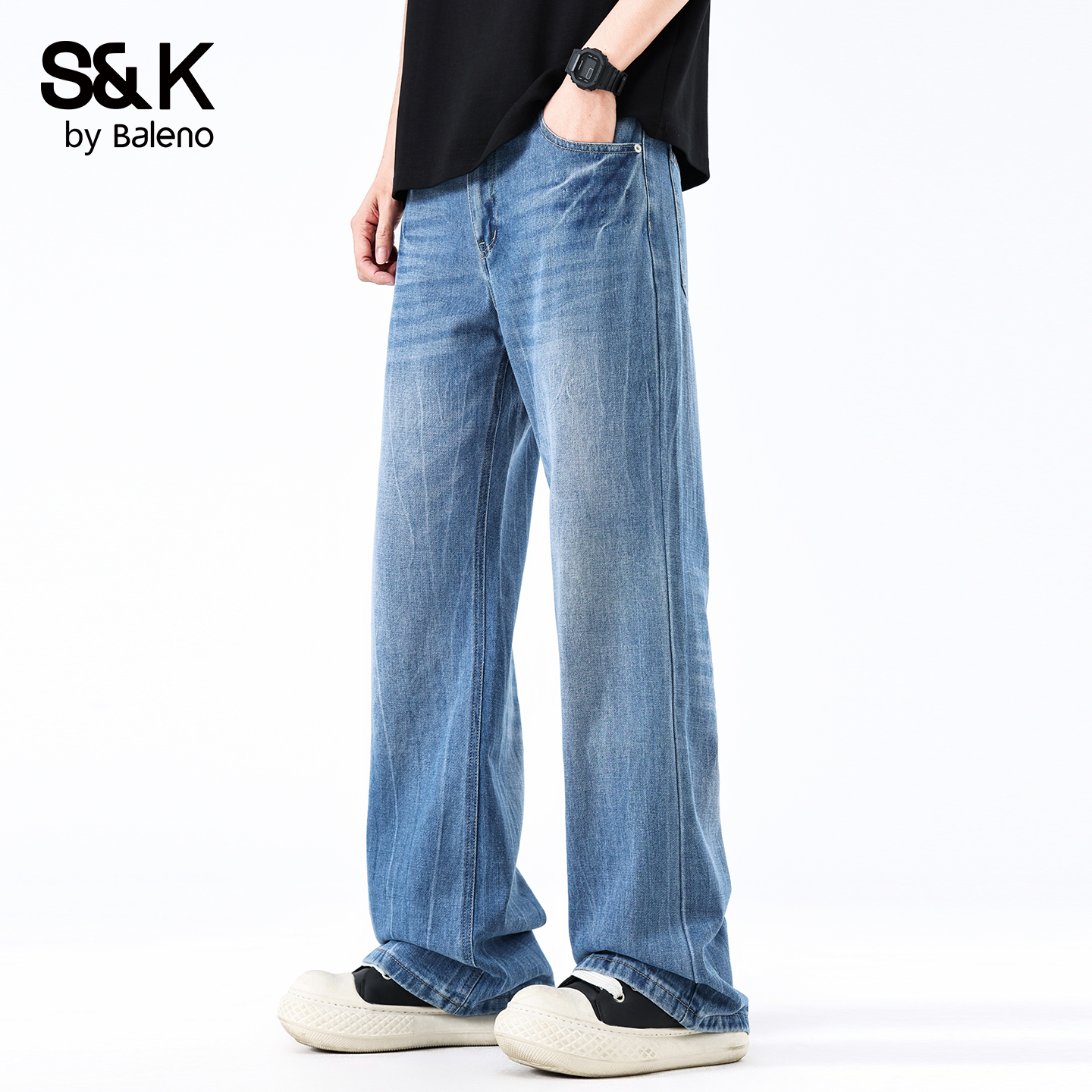 班尼路SK夏款美式阔腿宽松牛仔裤