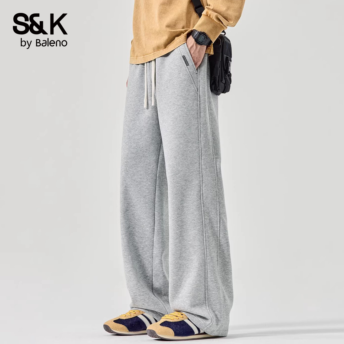 班尼路SK休闲卫裤男士春夏季2026新款宽松直筒男装加厚阔腿裤子YS