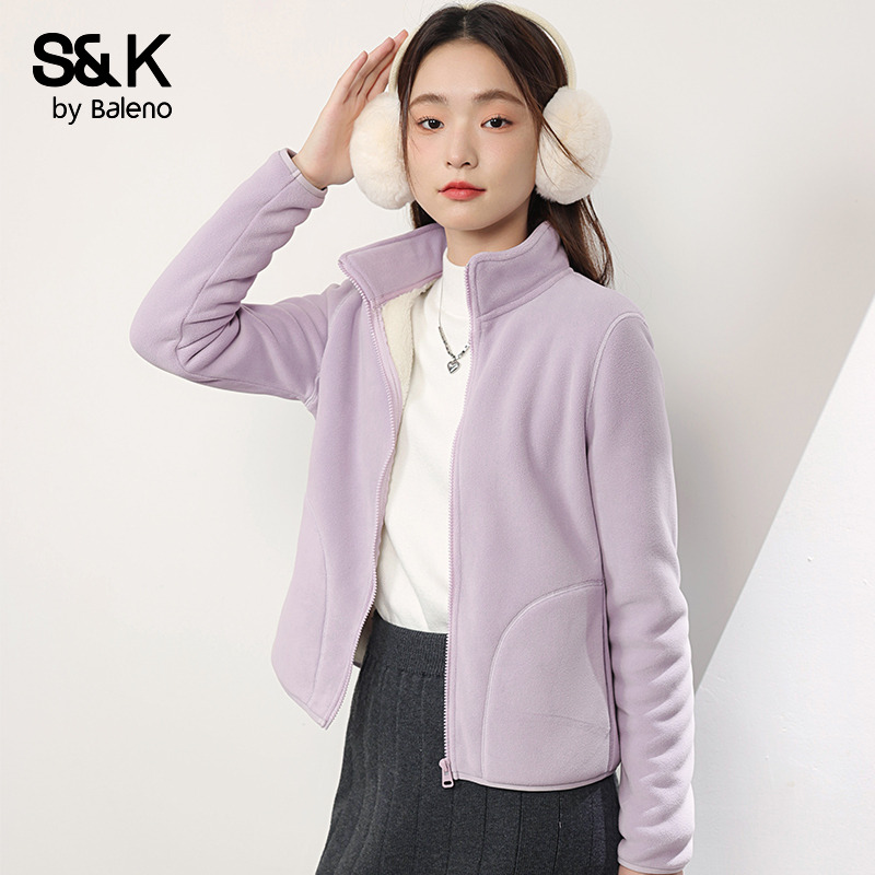 班尼路S&k系列紫色奥粒绒外套女款2025秋冬新款加绒保暖立领上衣H