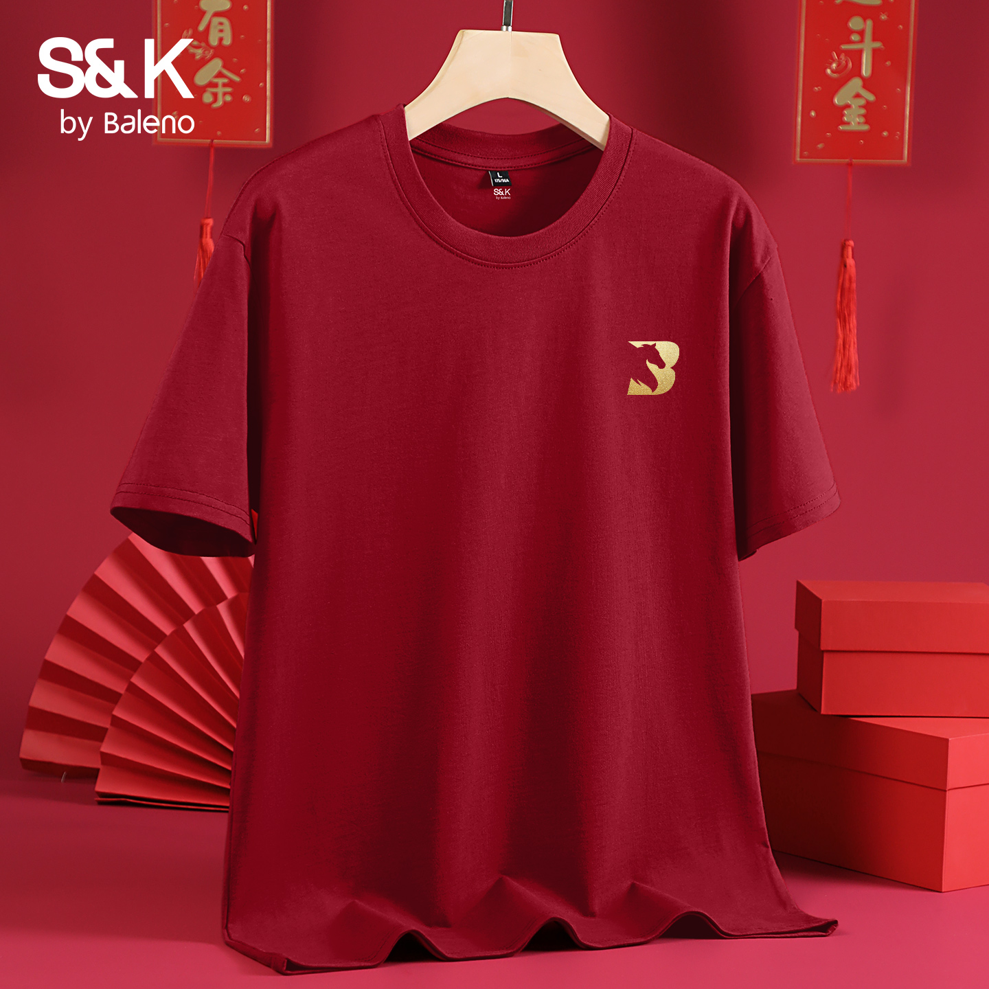 班尼路S&K红色短袖t恤男2026新款