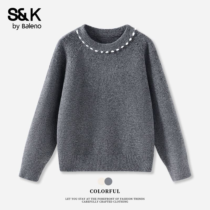 班尼路S&K系列圆领针织毛衣女2025秋冬新款宽松休闲通勤百搭毛衫Q