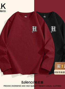 班尼路S&K系列纯棉长袖t恤男2026本命年马年衣服男士红色打底衫LF