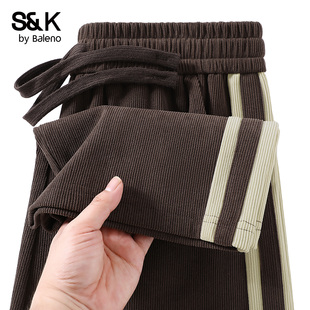 雪尼尔卫裤 子男街头撞色条纹休闲直筒阔腿裤 复古裤 班尼路S&K美式