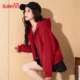 红色卫衣女款 2026新款 春秋季 班尼路短款 外套开衫 马年本命年衣服M