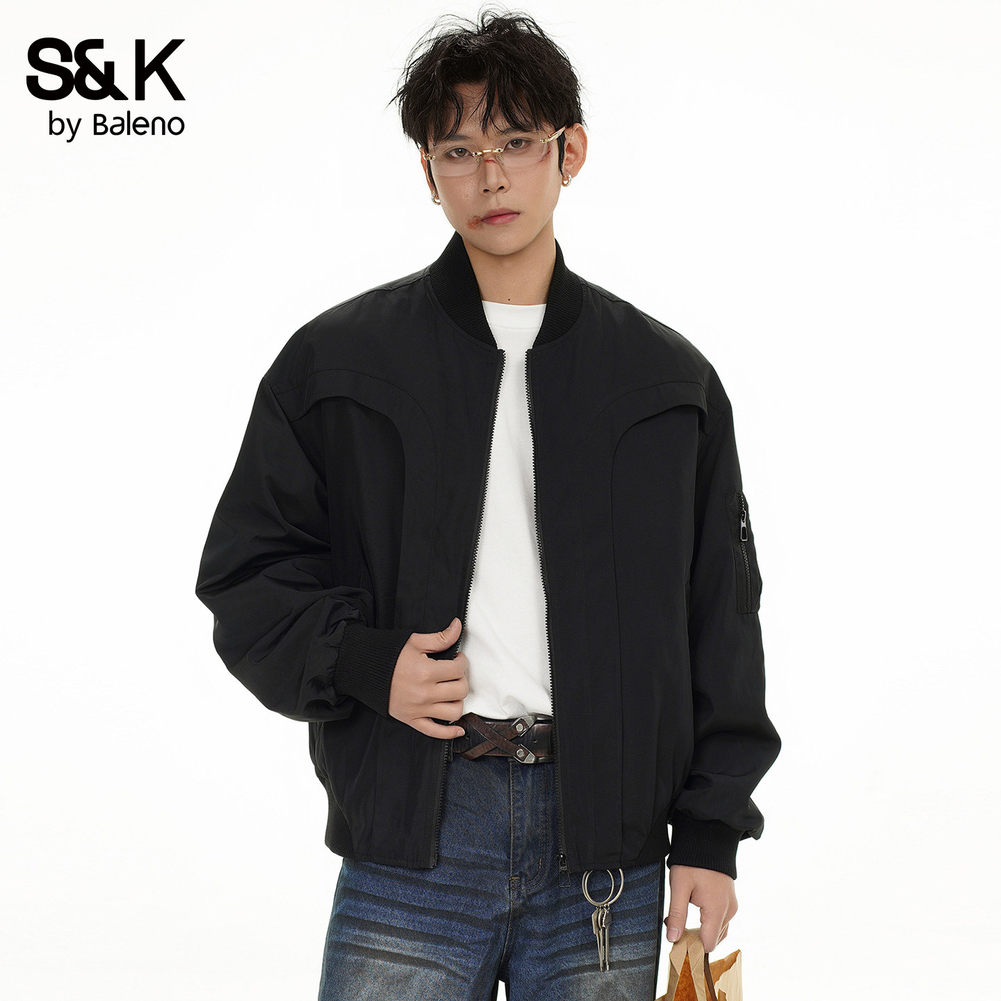 班尼路SK美式飞行夹克男春季宽松棒球领拉链外套设计感休闲潮流YS,男装,夹克,淘宝优惠券,粉丝福利购,淘宝优惠卷