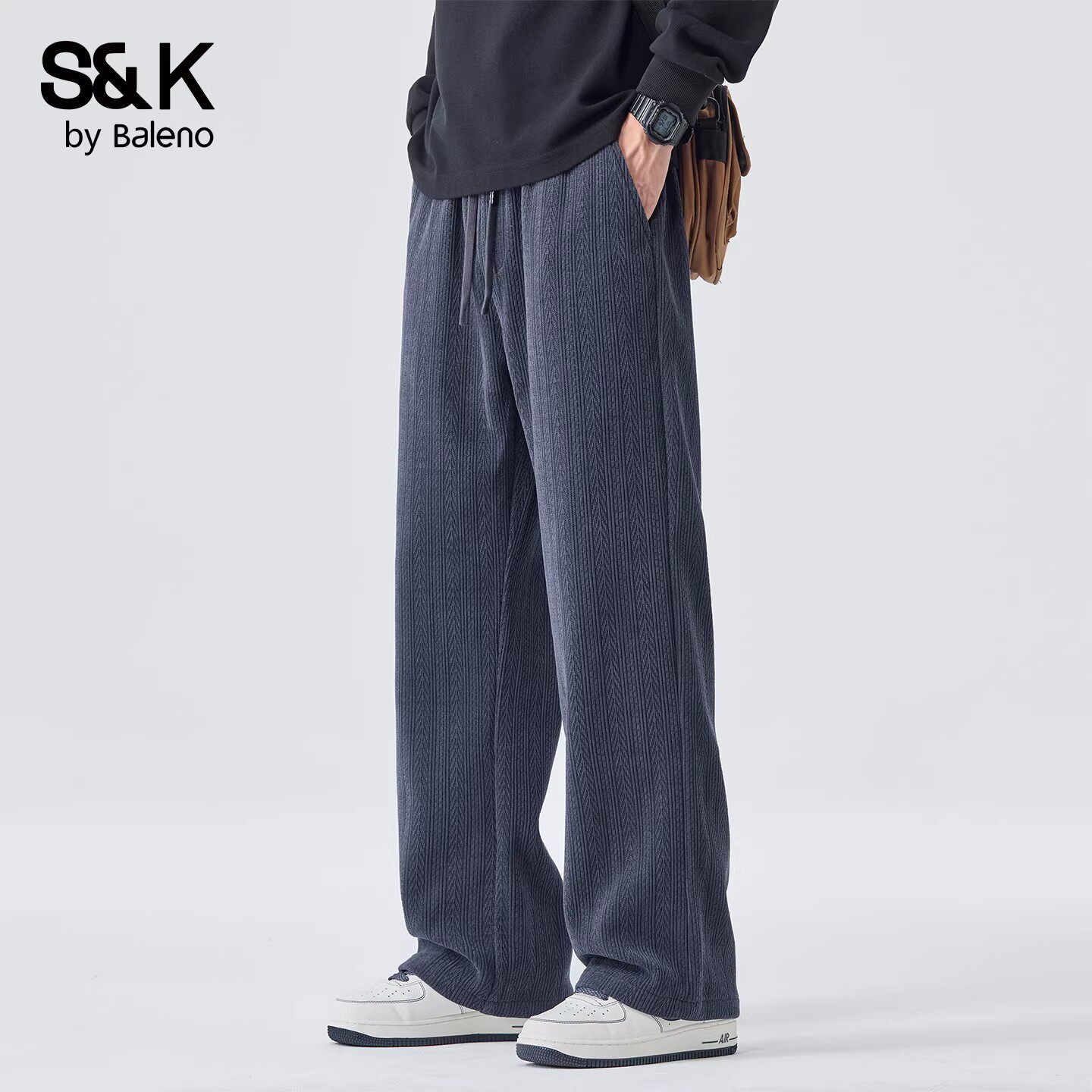 班尼路SK宽松直筒裤春夏季舒适新款2026美式潮流麦穗纹休闲裤男YS