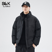 班尼路SK美式 外套服YS 休闲宽松保暖时尚 简约立领棉服男士 秋冬厚款