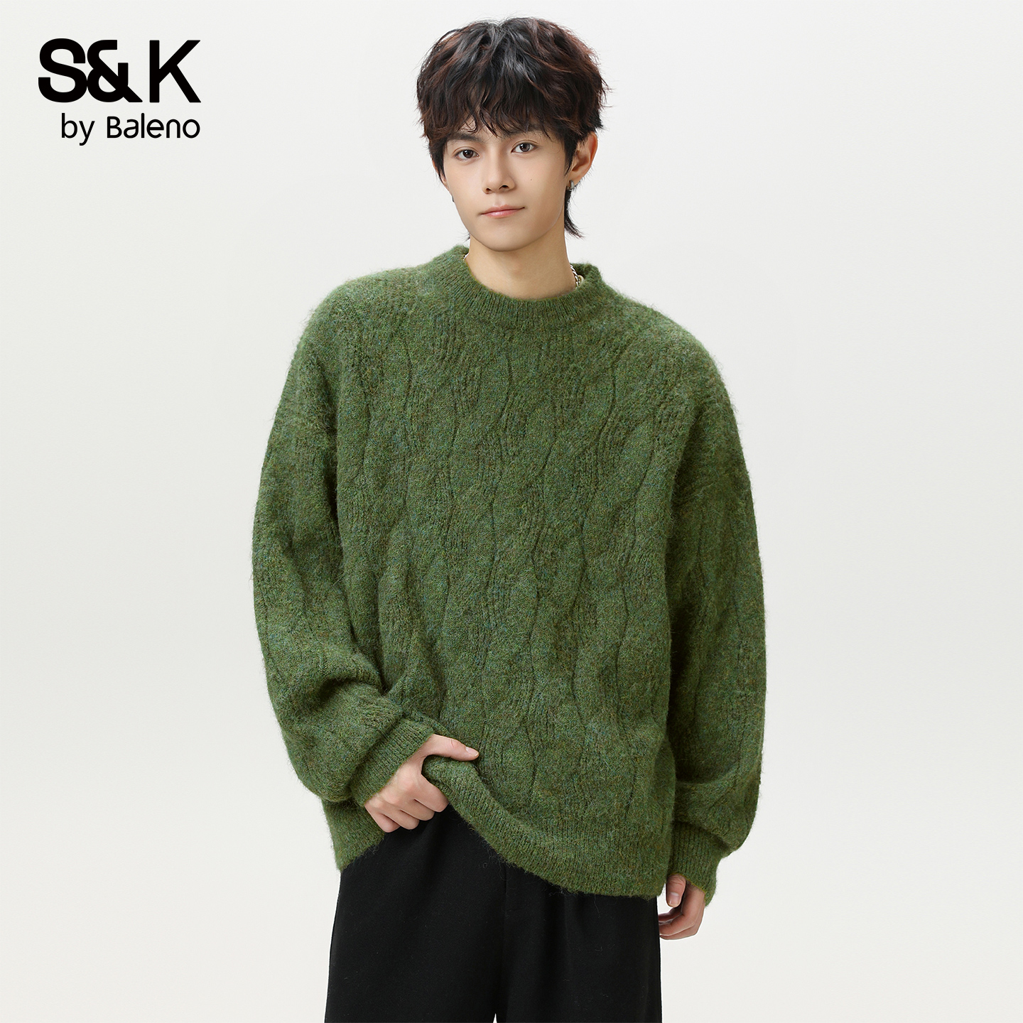 班尼路SK肌理感圆领毛衣男百搭