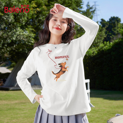 白色纯棉宽松长袖t恤女上衣