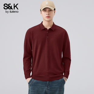 毛衣商务休闲套MS 男秋冬桑蚕丝翻领打底修身 班尼路SK长袖 POLO衫