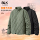 菱形格立领棉衣美式 班尼路S&K棉服男款 冬季 复古绿色轻薄保暖棉袄A