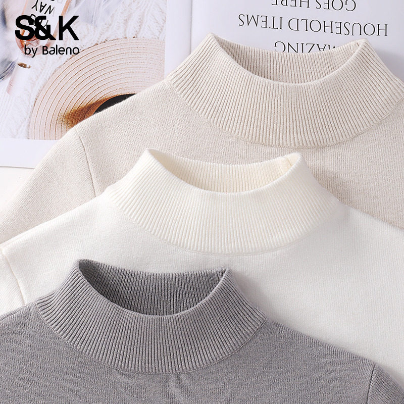 班尼路S&K系列半高领一体绒针织毛衫女秋冬新款弹力修身保暖毛衣Q