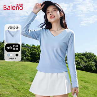 班尼路蓝色v领内搭打底衫女秋冬季2026新款加绒修身上衣长袖t恤H