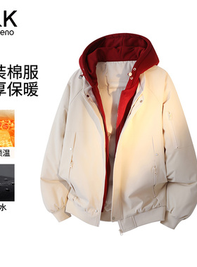 班尼路工装棉服男冬季2026新款美式潮牌青少年保暖连帽棉衣外套E