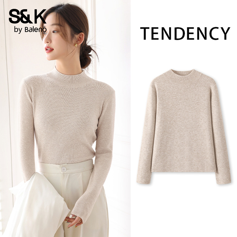 班尼路S&K系列半高领针织毛衫女款2025秋冬新款修身保暖内搭毛衣Q