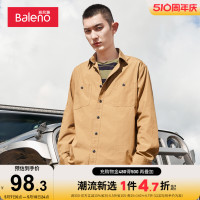 班尼路Baleno日系休闲百搭少年感衬衫男长袖双口袋工装风纯色衬衣