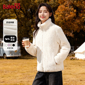 班尼路舒棉绒外套女冬2026新款 加绒保暖立领加厚双面绒开衫 上衣M