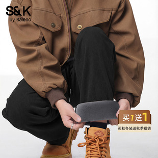 裤 高级宽松直筒休闲裤 子冬季 美式 男A 长裤 班尼路S&K雪尼尔加绒男士