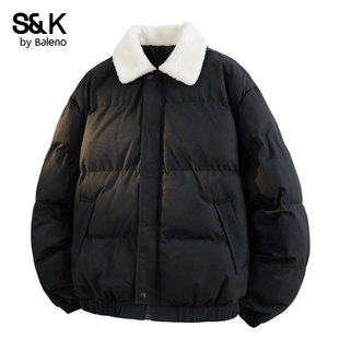 班尼路SK羊羔绒翻领棉衣男士 加厚保暖棉袄百搭面包棉服外套YS 冬季