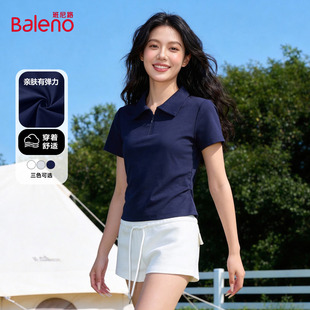 班尼路藏青色POLO领短袖T恤女2026夏季新款修身户外运动跑步上衣H