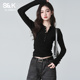 班尼路S&K系列黑色半开领内搭打底衫 上衣M t恤修身 2026新款 女长袖