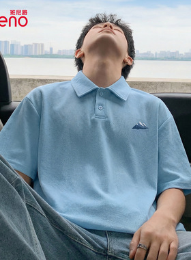 班尼路浅蓝色短袖男t恤春夏cleanfit简约翻领内搭半袖宽松体恤男A