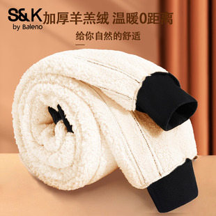 运动卫裤 班尼路S&K系列黑色加厚羊羔毛束脚休闲裤 女2025秋冬新款