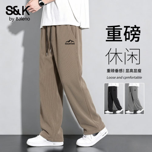 班尼路雪尼尔直筒裤子男款秋季咖