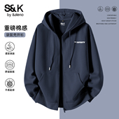 男士 班尼路S&K藏青色卫衣男秋冬美式 学院风重磅连帽开衫 夹克外套A