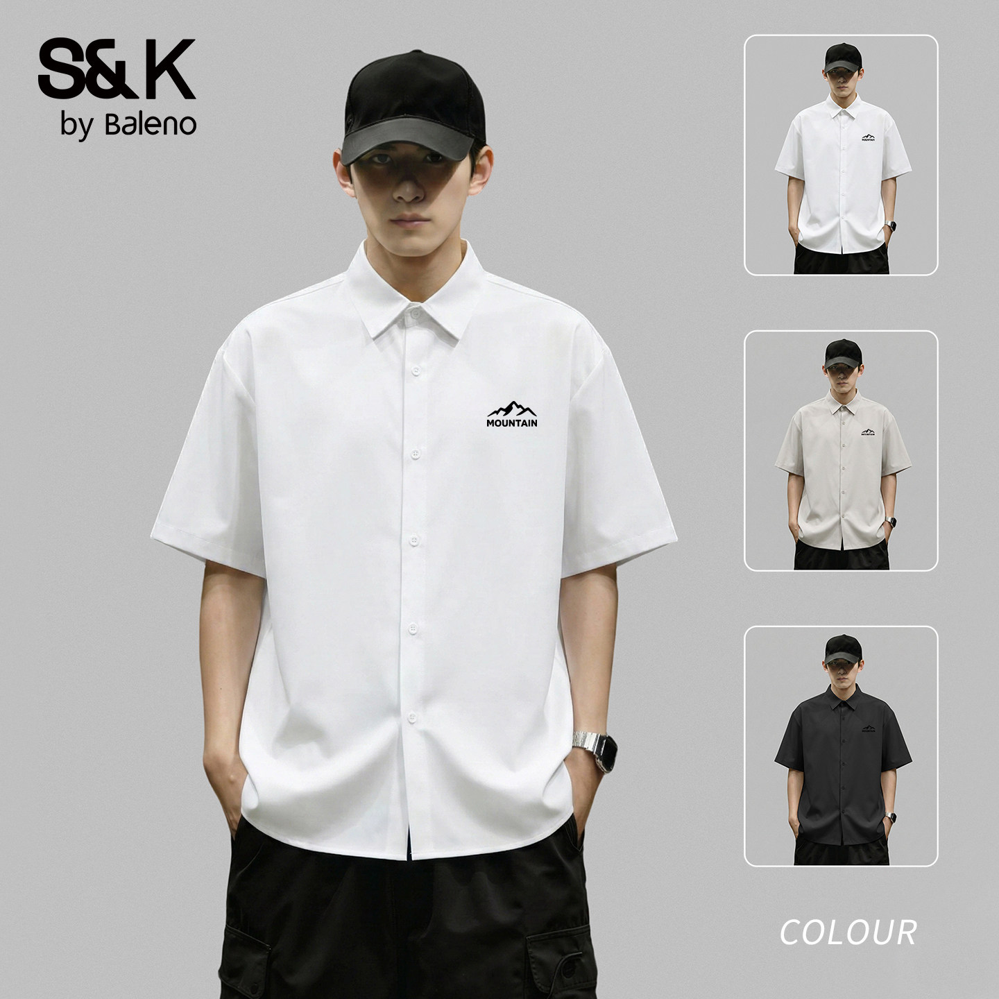 班尼路S&K短袖衬衣男夏季白色简约户外运动防晒薄外套青少年上衣A