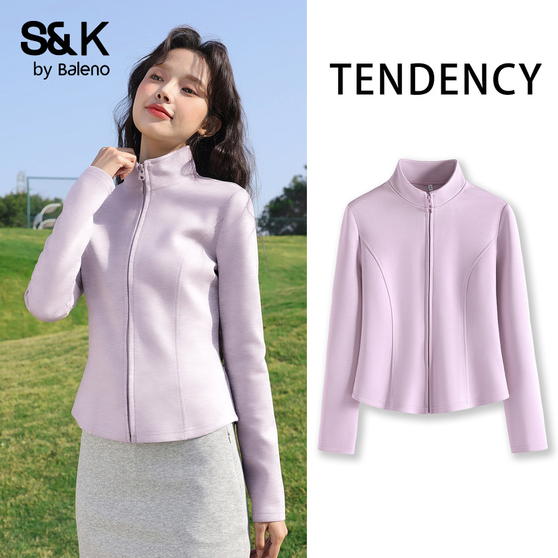 班尼路S&K系列空气层修身外套女款2025秋冬新款亲肤收腰立领卫衣N