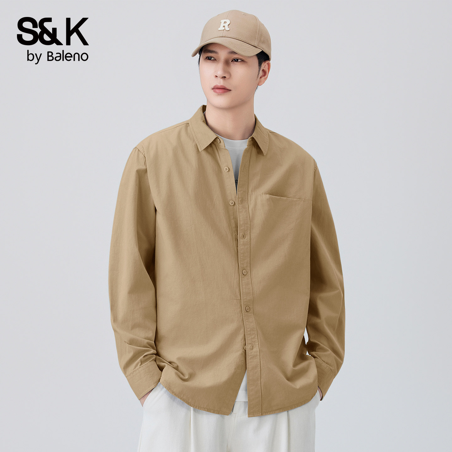 班尼路SK长袖纯棉衬衫男士春夏新款百搭时尚翻领休闲外套上衣服YS - baleno班尼路官方旗舰店出品