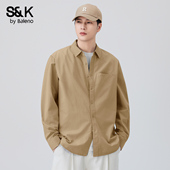纯棉衬衫 男士 秋冬新款 班尼路SK长袖 百搭时尚 翻领休闲外套上衣服YS