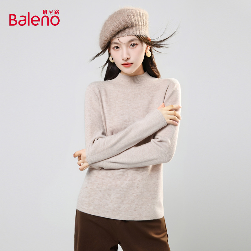 班尼路半高领针织毛衣女2025秋季新款柔软亲肤韩系简约内搭上衣Q