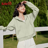 外套女2026新款 秋季 连帽卫衣插肩袖 班尼路纯色短款 开衫 宽松上衣M