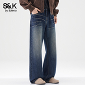 阔腿直筒长裤 班尼路SK美式 潮牌YS 春季 2026新款 复古水洗牛仔裤 男士